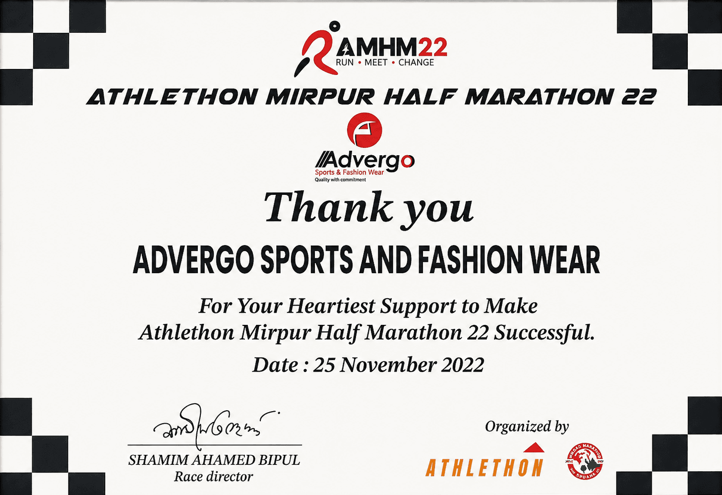 Athlethon Mirpur Half Marathon 2022 – Certificate of Support